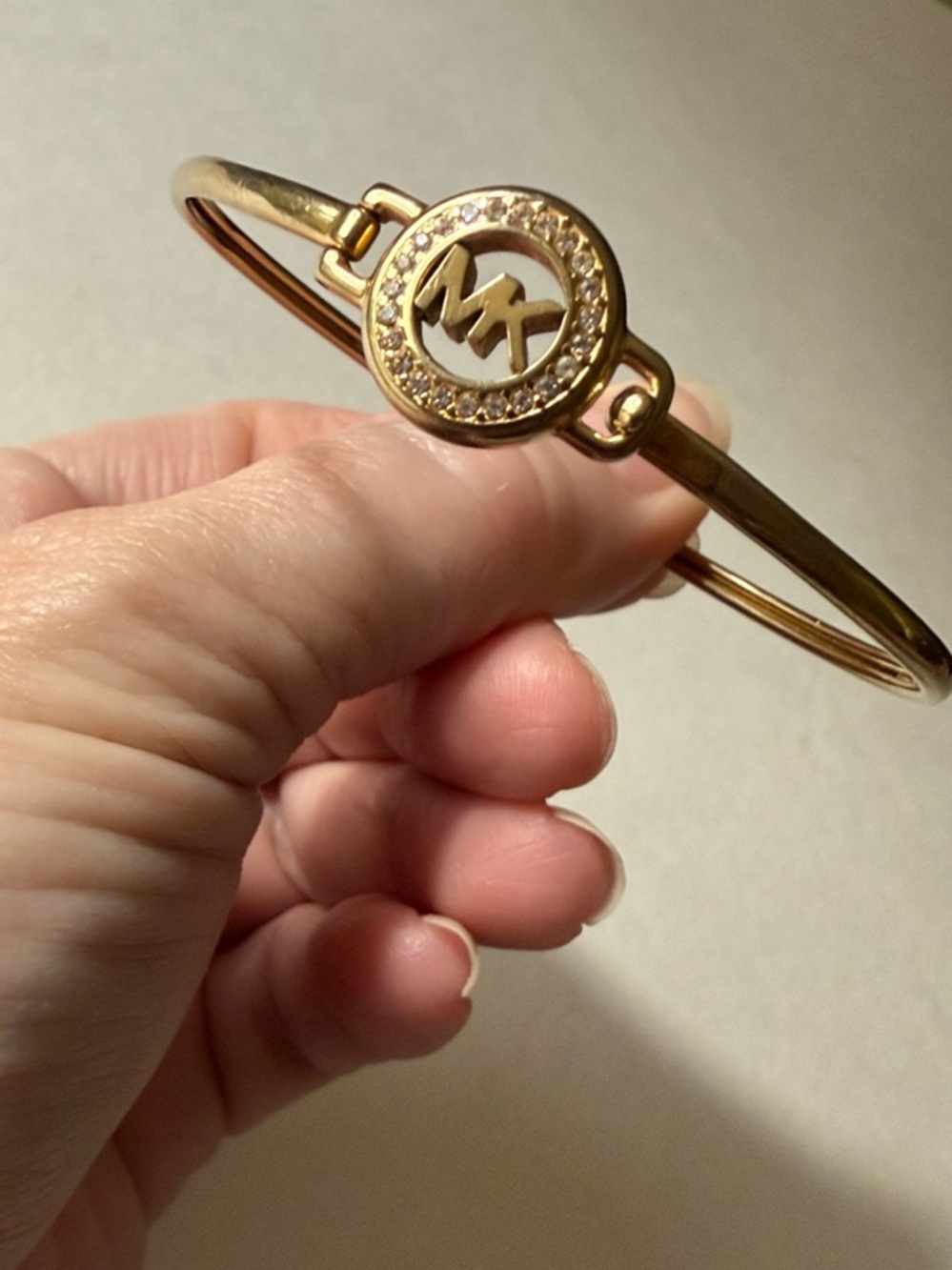 Michael Kors Bangle Bracelet Gold Pave MK Logo Medallion OS - Picture 5 of 6